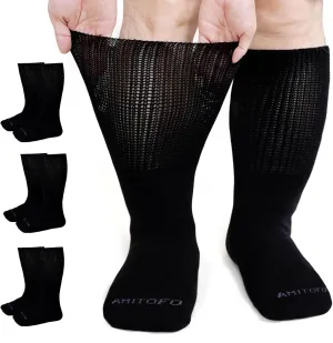 Artfasion Extra Wide Socks for Swollen Feet: 3 Pairs Wide Bariatric Non-Binding Diabetic Hospital Socks for Men Women 9-15
