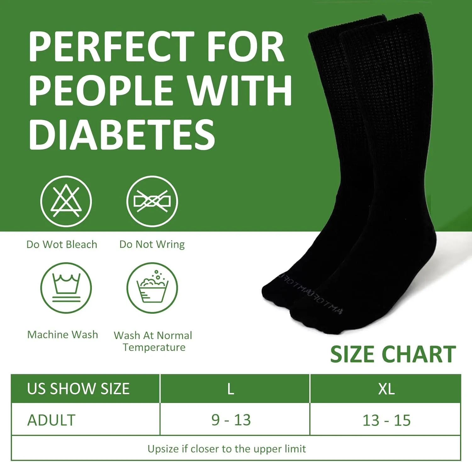 Artfasion Extra Wide Socks for Swollen Feet: 3 Pairs Wide Bariatric Non-Binding Diabetic Hospital Socks for Men Women 9-15