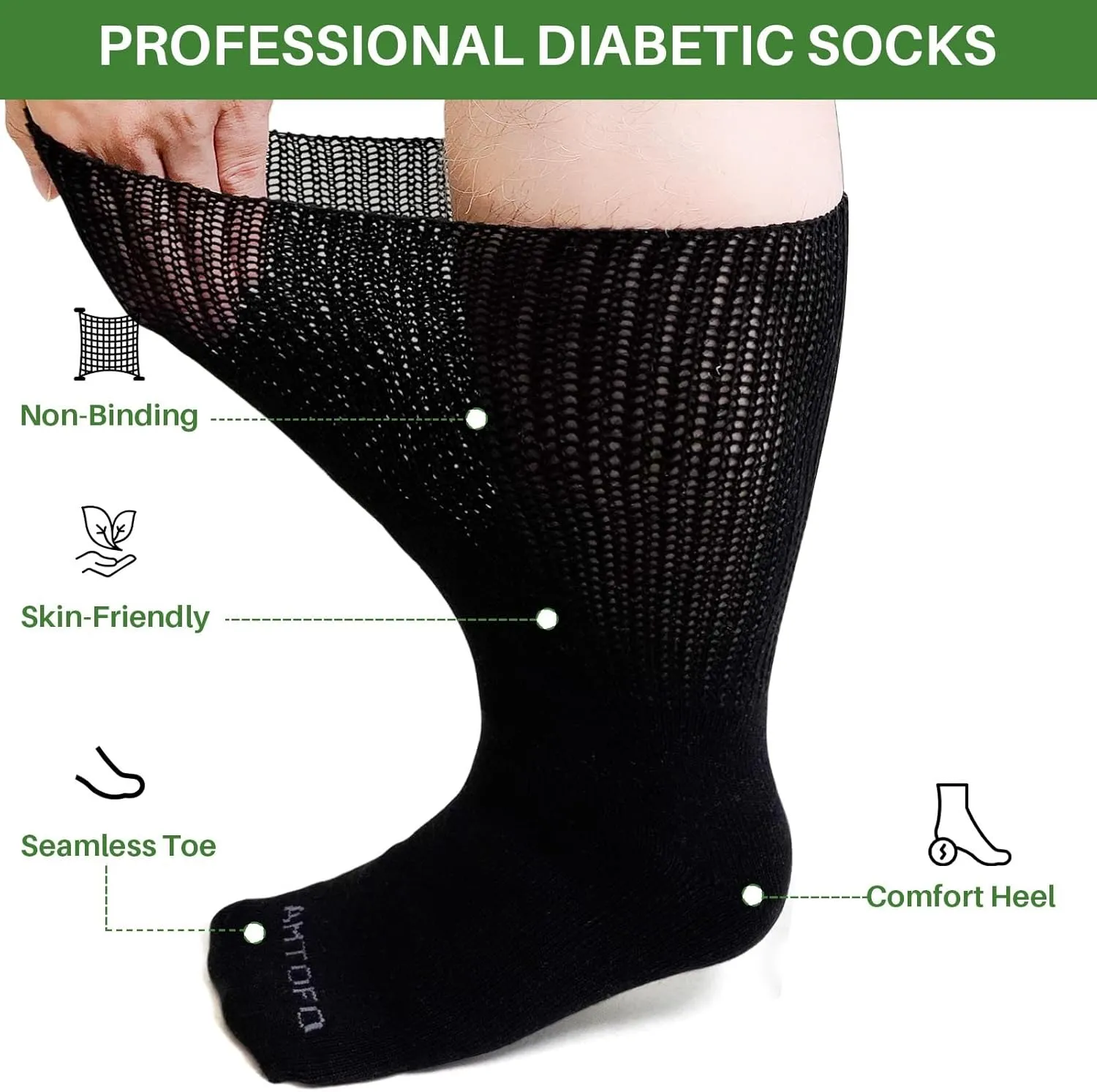 Artfasion Extra Wide Socks for Swollen Feet: 3 Pairs Wide Bariatric Non-Binding Diabetic Hospital Socks for Men Women 9-15