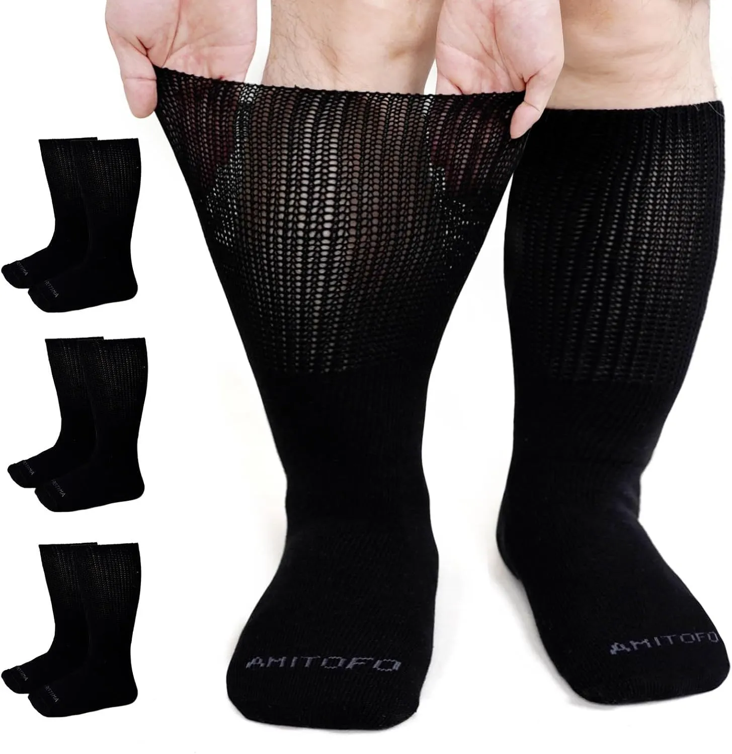 Artfasion Extra Wide Socks for Swollen Feet: 3 Pairs Wide Bariatric Non-Binding Diabetic Hospital Socks for Men Women 9-15