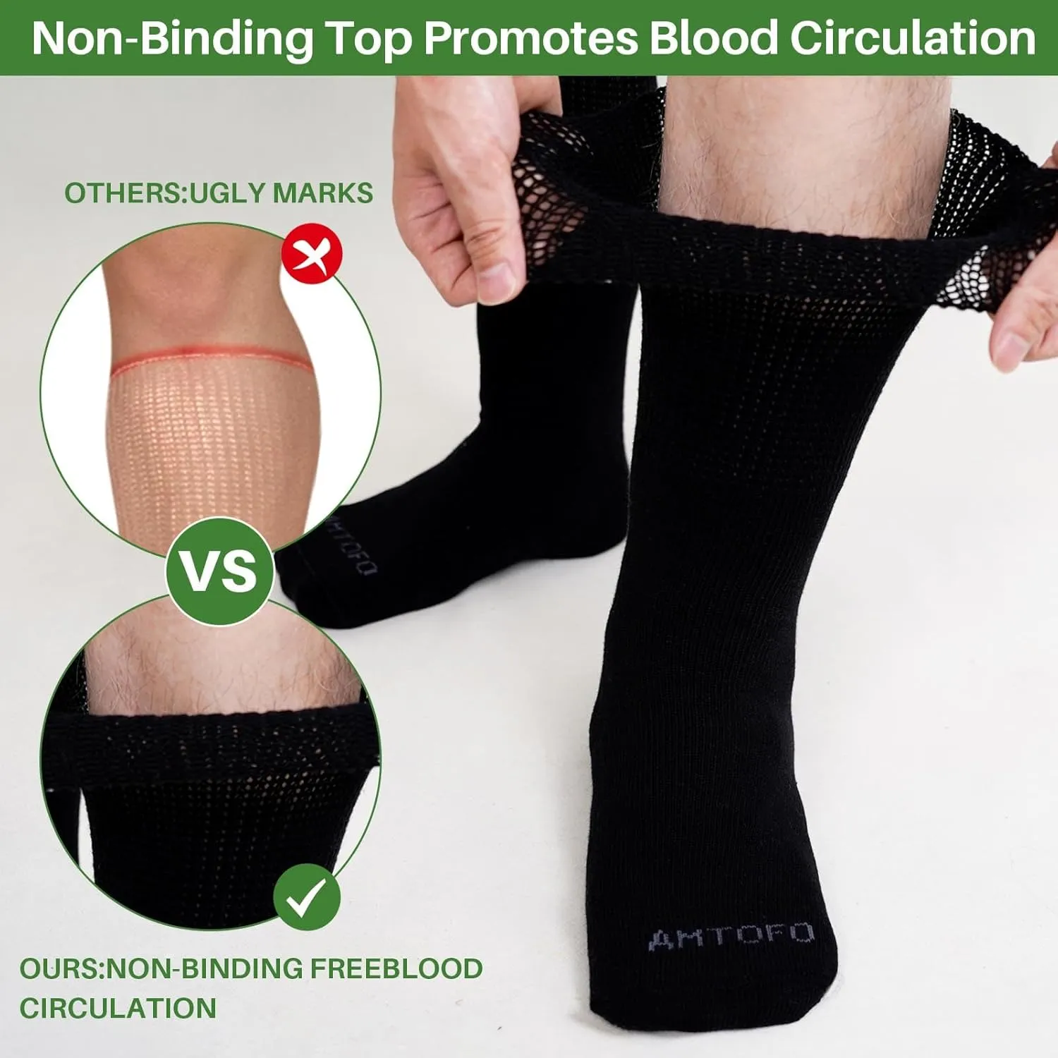 Artfasion Extra Wide Socks for Swollen Feet: 3 Pairs Wide Bariatric Non-Binding Diabetic Hospital Socks for Men Women 9-15