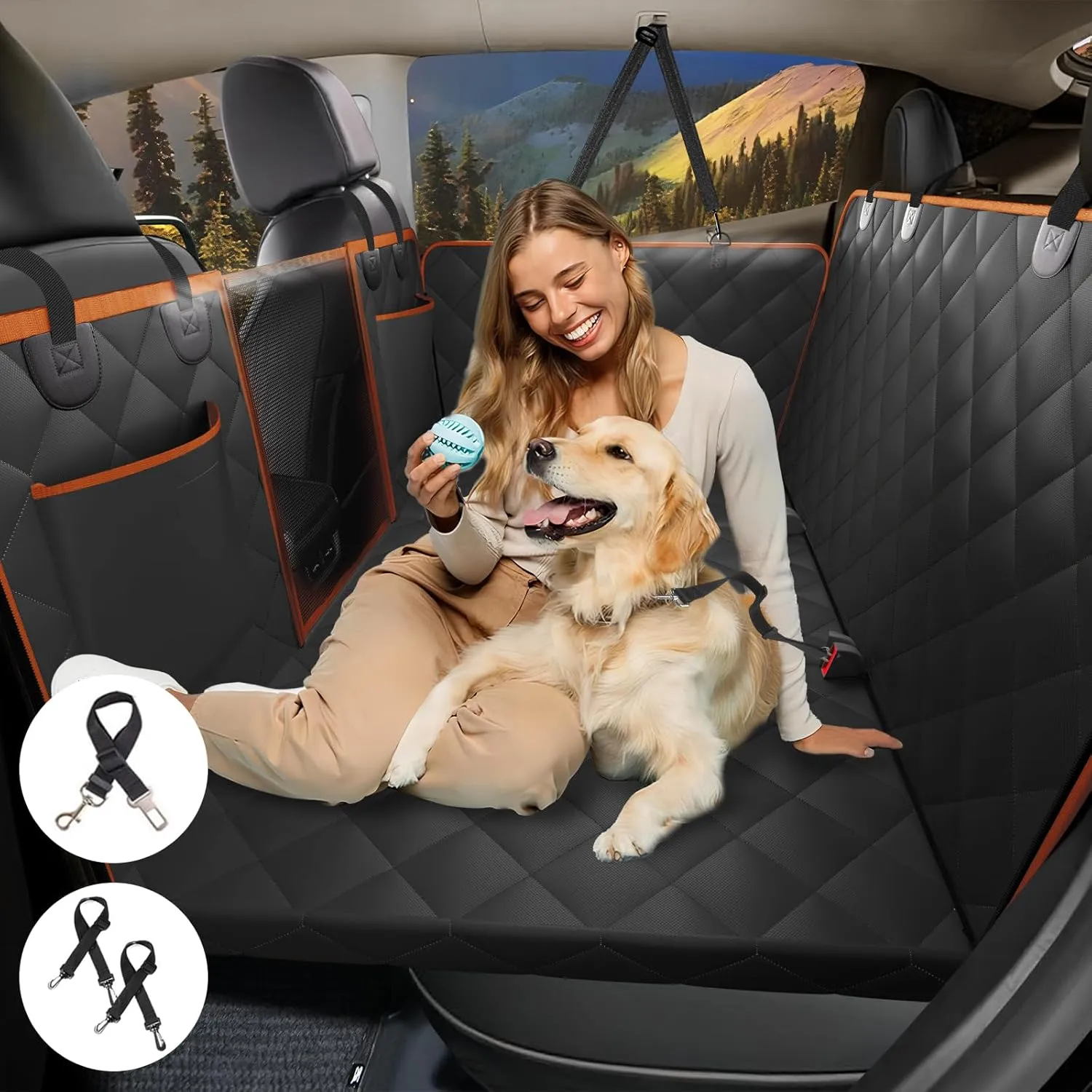 Back Seat Extender for Dogs, Dog Car Seat Cover for Back Seat Supports 420lbs, Hard Bottom Backseat Extender for Dogs, Waterproof Dog Hammock for Car, SUV, Truck Orange