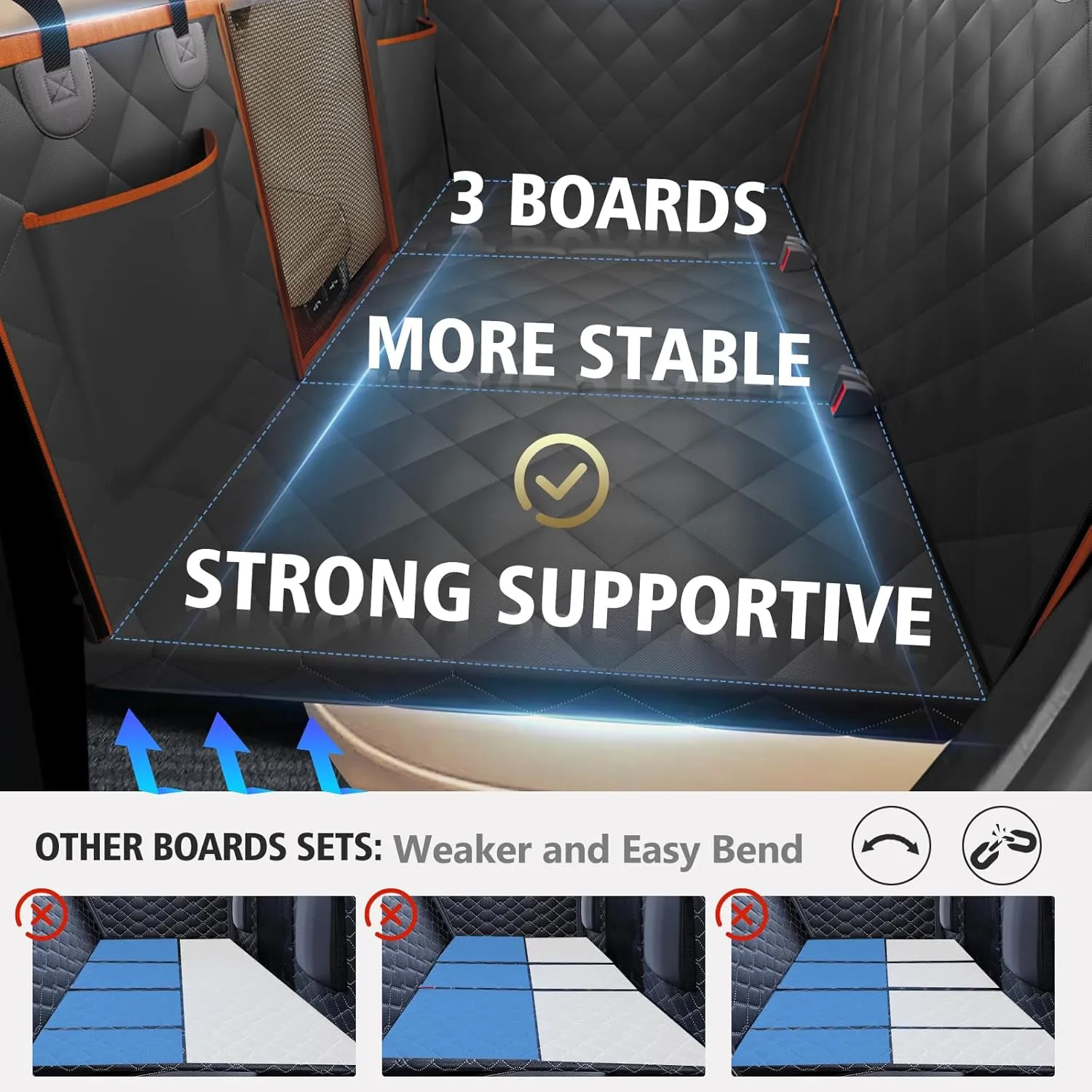 Back Seat Extender for Dogs, Dog Car Seat Cover for Back Seat Supports 420lbs, Hard Bottom Backseat Extender for Dogs, Waterproof Dog Hammock for Car, SUV, Truck Orange