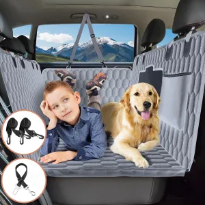 Back Seat Extender for Dogs-Supports 400lb,Waterproof Dog Car Seat Cover Hard Bottom-Detachable,600D Heavy Duty Scratch Proof Nonslip Soft,Dog Hammock for Car,SUVs-Grey