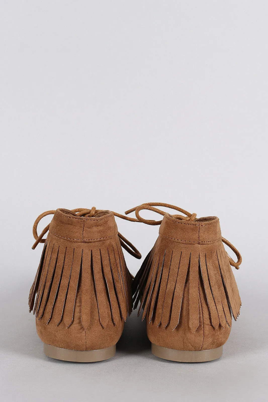 Bamboo Booties Round Fringe Massive price drop Lace Up Toe Moccasin Suede Flat Anti-slip