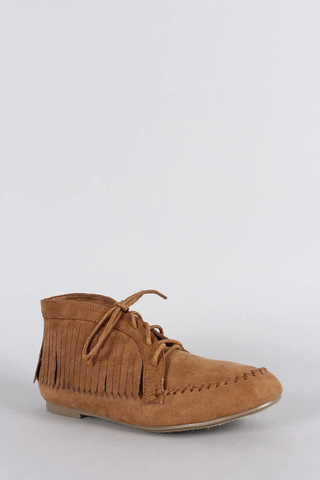 Bamboo Booties Round Fringe Massive price drop Lace Up Toe Moccasin Suede Flat Anti-slip