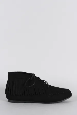 Bamboo Booties Round Fringe Massive price drop Lace Up Toe Moccasin Suede Flat Anti-slip