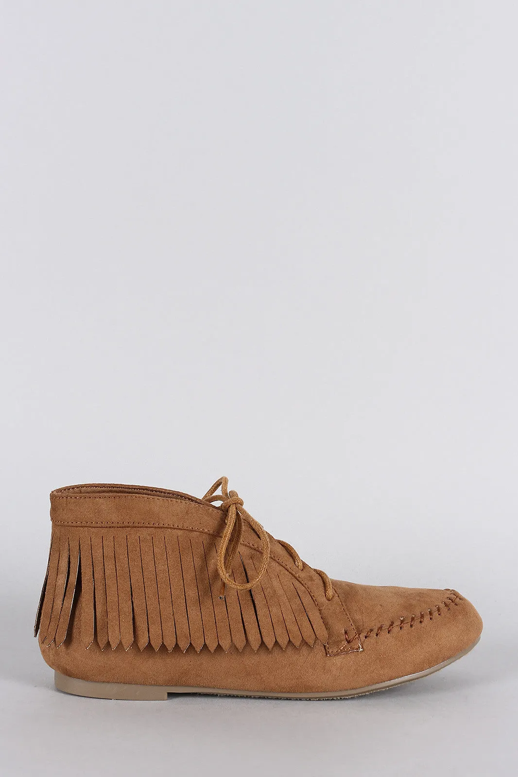 Bamboo Booties Round Fringe Massive price drop Lace Up Toe Moccasin Suede Flat Anti-slip