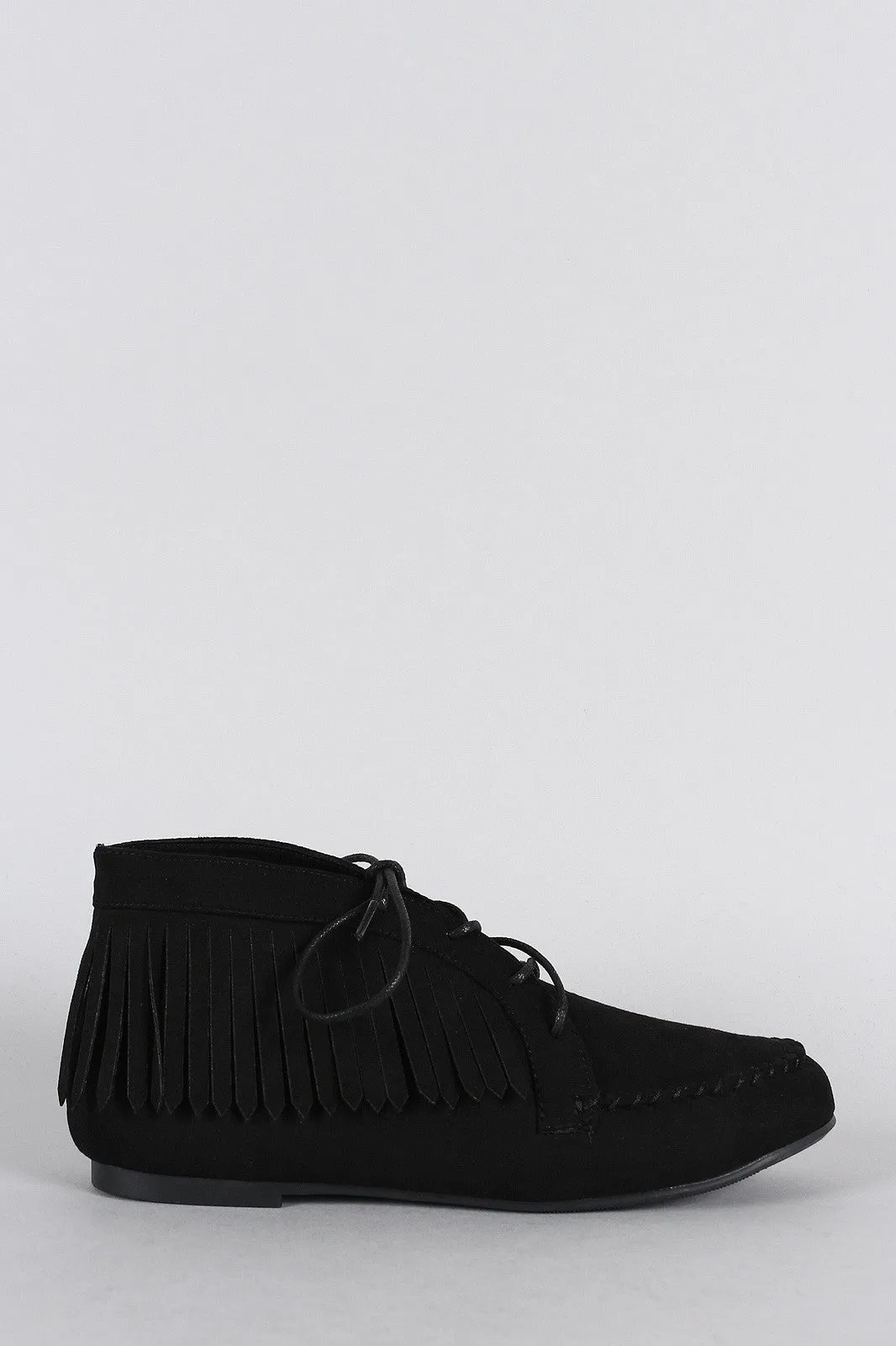 Bamboo Booties Round Fringe Massive price drop Lace Up Toe Moccasin Suede Flat Anti-slip