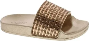 BAMBOO Womens Dazzling-01S Open Toe Jeweled Rhinostone Slide Flip Flops Flat Sandal Slippers