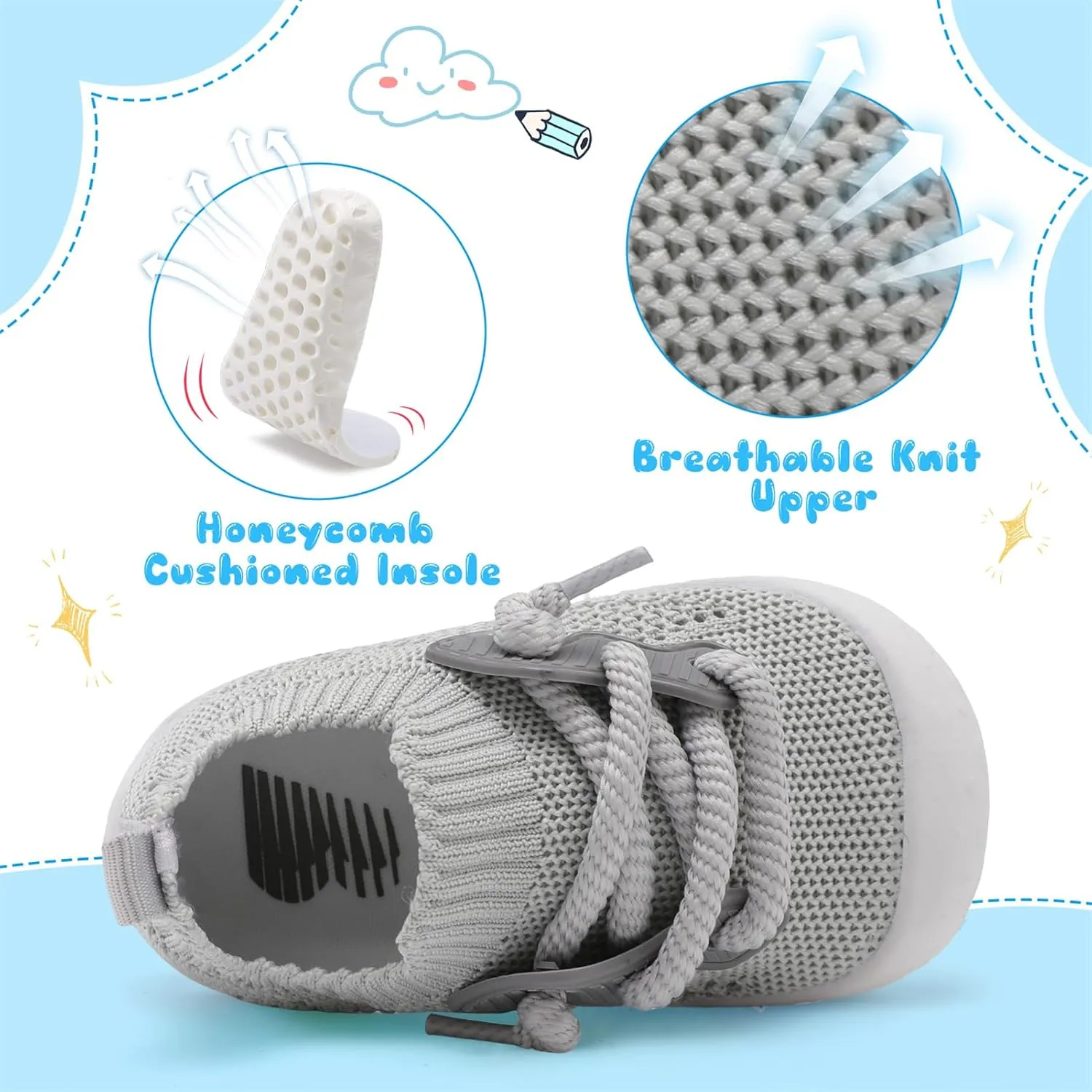 BARERUN Baby Shoes Baby First Walking Shoes Infant Sneakers Wide Barefoot Slip on Soft Sole Boys Girls Crib Shoe Toddler Breathable Lightweight House Socks