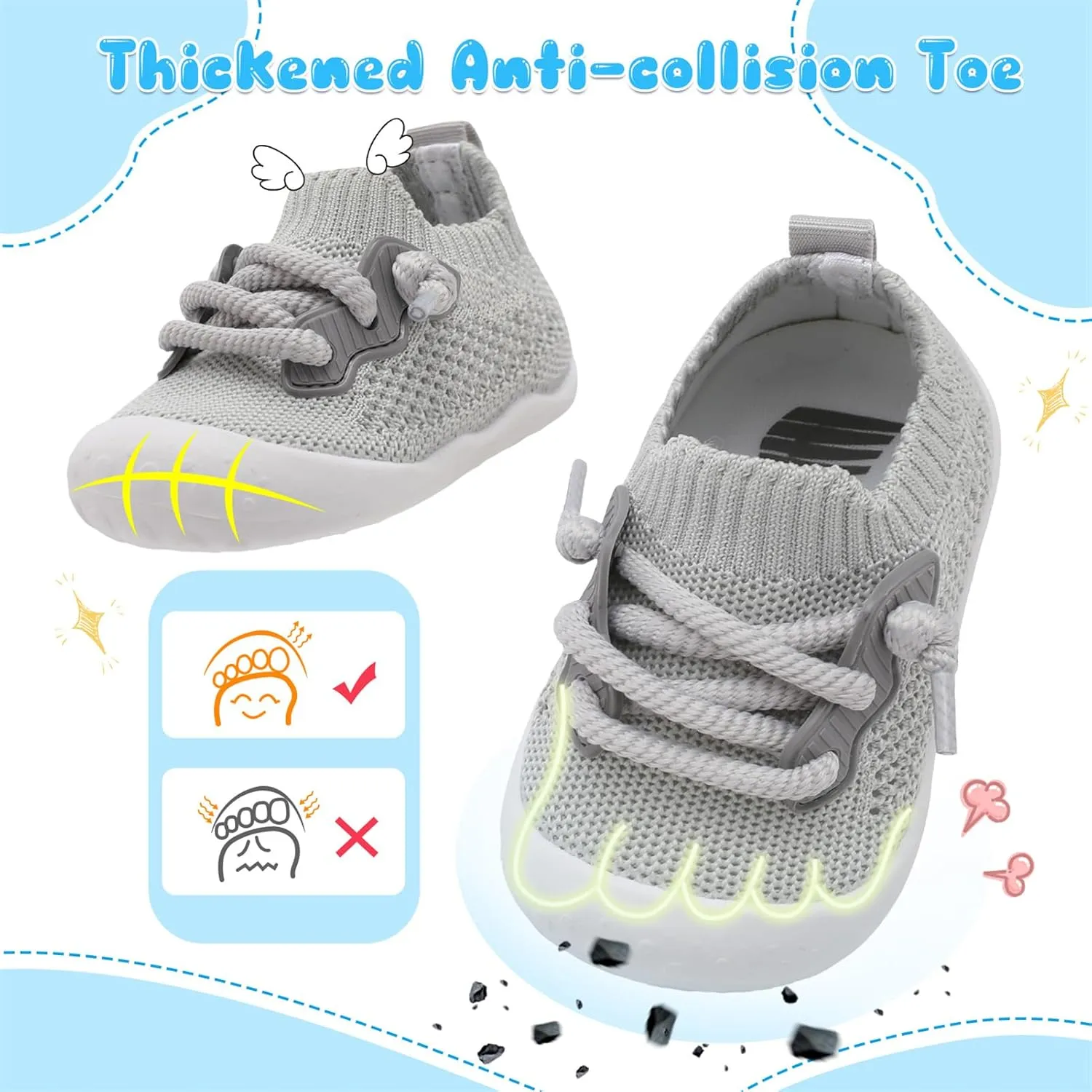 BARERUN Baby Shoes Baby First Walking Shoes Infant Sneakers Wide Barefoot Slip on Soft Sole Boys Girls Crib Shoe Toddler Breathable Lightweight House Socks