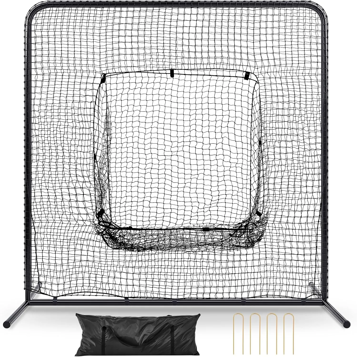 Baseball Softball Practice Net 7×7ft Batting Hitting Net Pitching Screen Portable Training Equipment with Exclusive Storage Bag for Practice Pitching, Batting, Great for Skill Levels