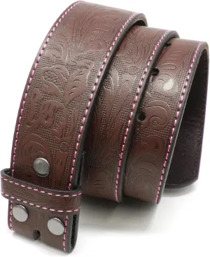 BC Belts Leather Belt Strap with Colored Stitching and Embossed Western Scrollwork 1.5" Wide with Snaps