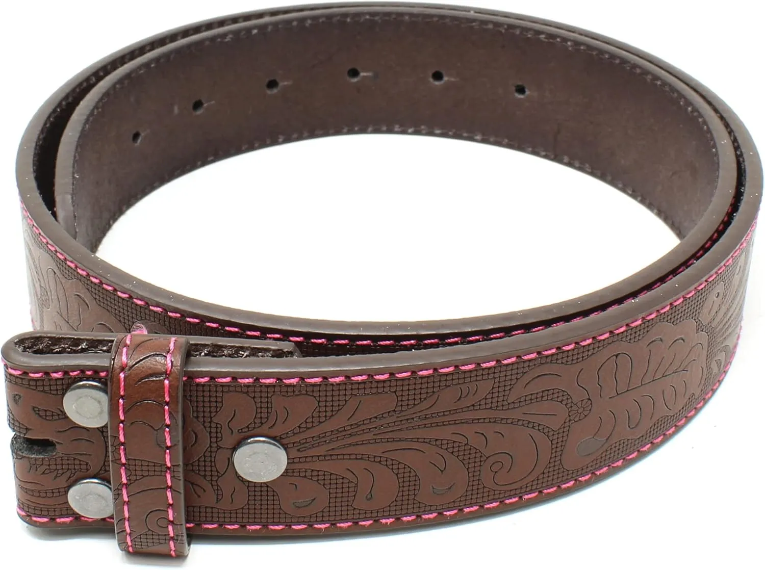BC Belts Leather Belt Strap with Colored Stitching and Embossed Western Scrollwork 1.5" Wide with Snaps