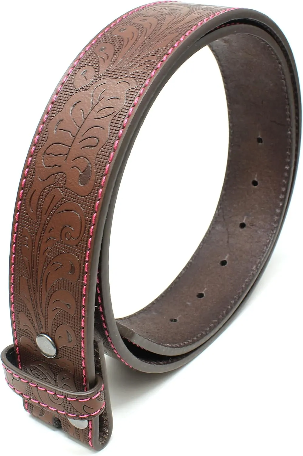 BC Belts Leather Belt Strap with Colored Stitching and Embossed Western Scrollwork 1.5" Wide with Snaps