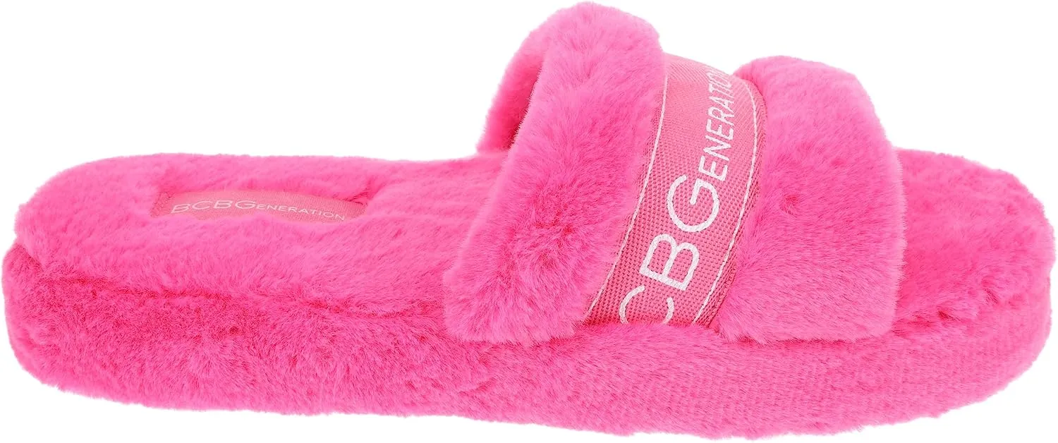 BCBGeneration Slippers for Women, Single Band Plush Slides, Size 5-6 to 9-10