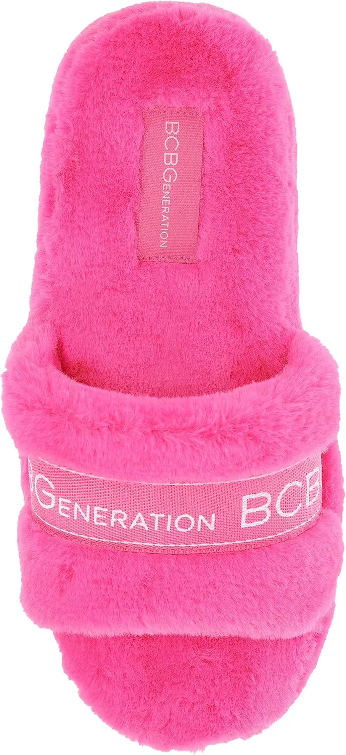 BCBGeneration Slippers for Women, Single Band Plush Slides, Size 5-6 to 9-10