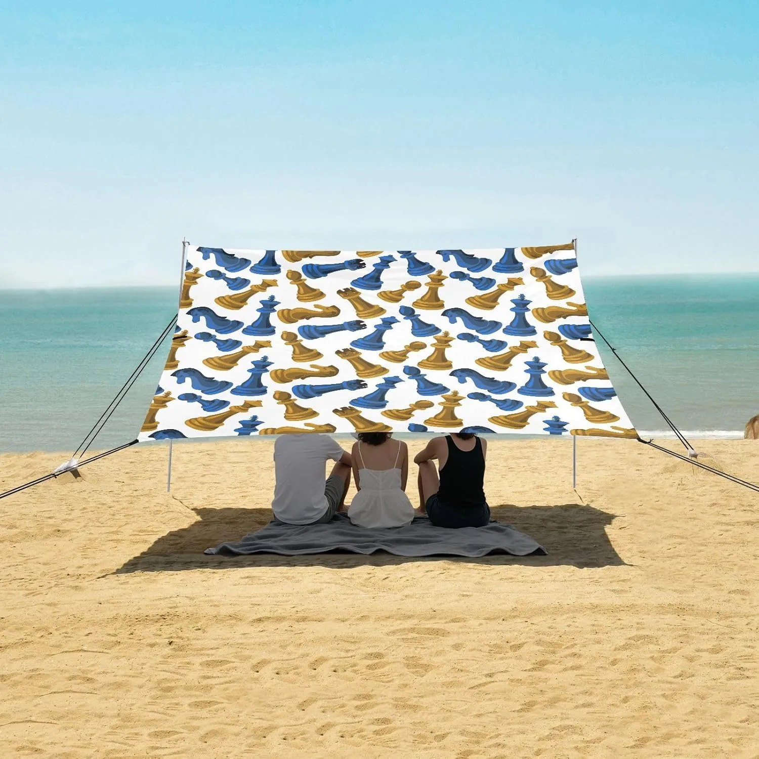 Beach Shade Tent with UPF50  UV Protection,Blue Yellow Chess Pieces Lightweight Camping Sun Shelter for Outdoor,Camping Trips, Fishing, Backyard,Picnics,Easy Set Up and Carry 9x10.5 FT