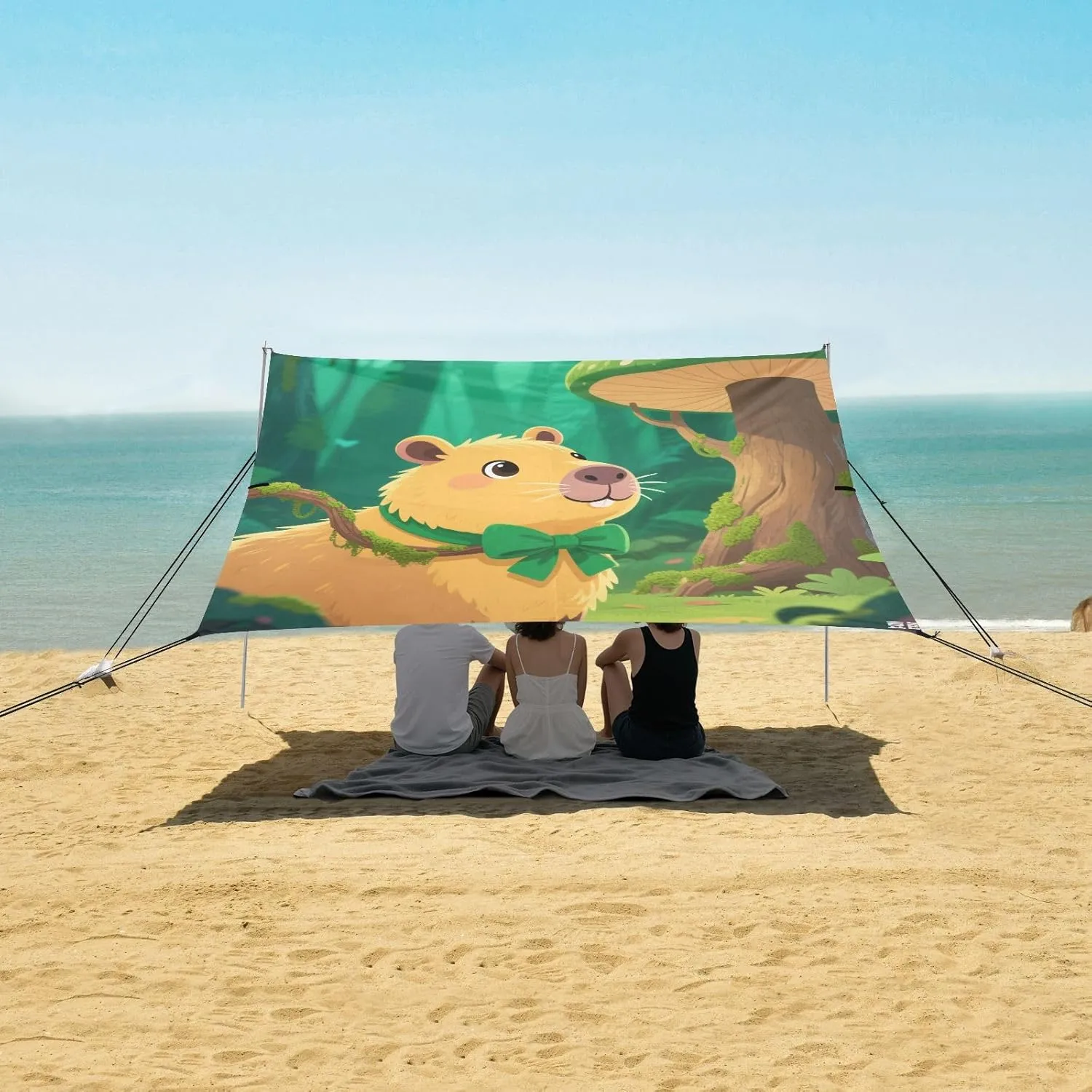 Beach Shade Tent with UPF50  UV Protection,Capybara Large Green Mushroom Lightweight Camping Sun Shelter for Outdoor,Camping Trips, Fishing, Backyard,Picnics,Easy Set Up and Carry 9x10.5 FT