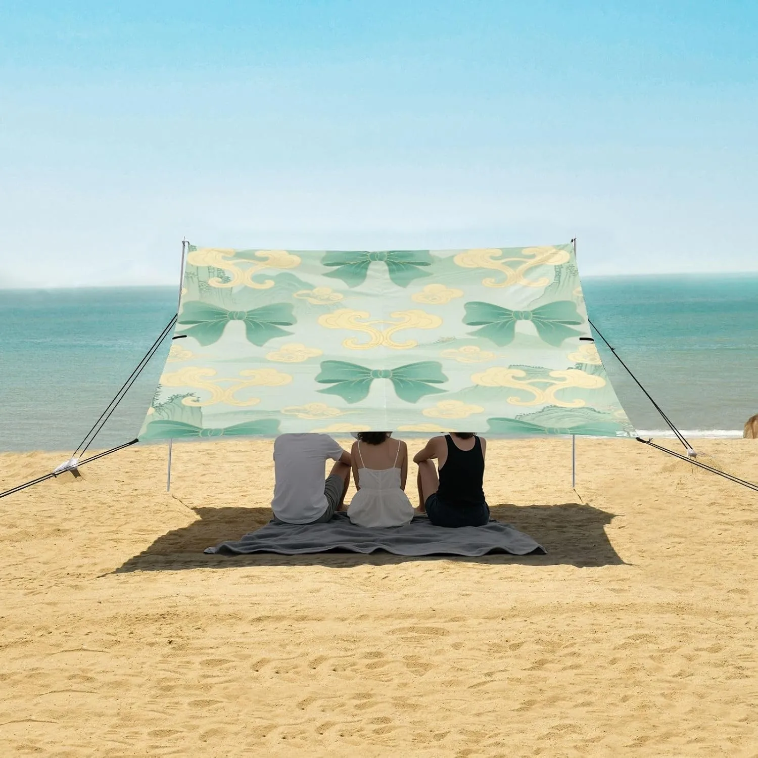 Beach Shade Tent with UPF50  UV Protection,Chinese Style Green Bows Lightweight Camping Sun Shelter for Outdoor,Camping Trips, Fishing, Backyard,Picnics,Easy Set Up and Carry 9x10.5 FT