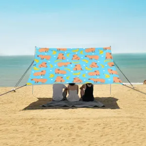 Beach Shade Tent with UPF50  UV Protection,Cute Capybaras and Bananas Lightweight Camping Sun Shelter for Outdoor,Camping Trips, Fishing, Backyard,Picnics,Easy Set Up and Carry 9x10.5 FT
