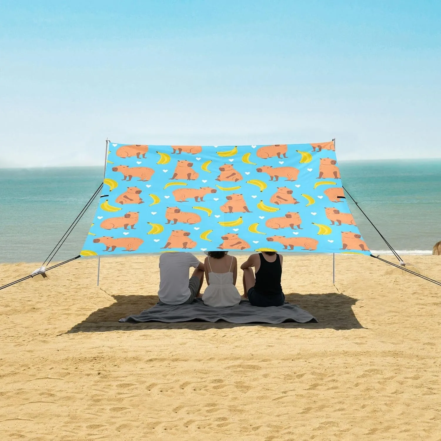 Beach Shade Tent with UPF50  UV Protection,Cute Capybaras and Bananas Lightweight Camping Sun Shelter for Outdoor,Camping Trips, Fishing, Backyard,Picnics,Easy Set Up and Carry 9x10.5 FT