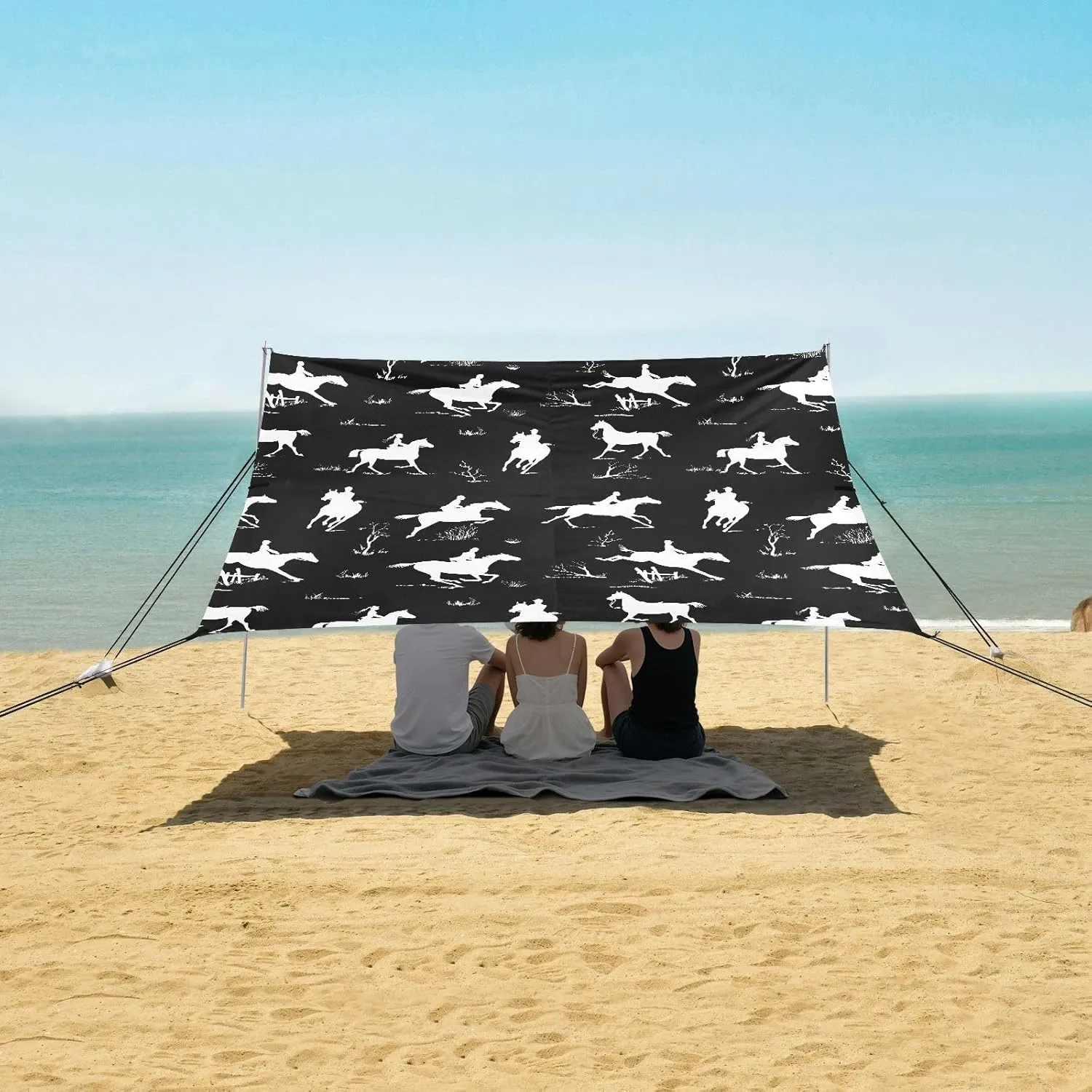 Beach Shade Tent with UPF50  UV Protection,Equestrian Horse Riding Silhouette Lightweight Camping Sun Shelter for Outdoor,Camping Trips, Fishing, Backyard,Picnics,Easy Set Up and Carry 9x10.5 FT