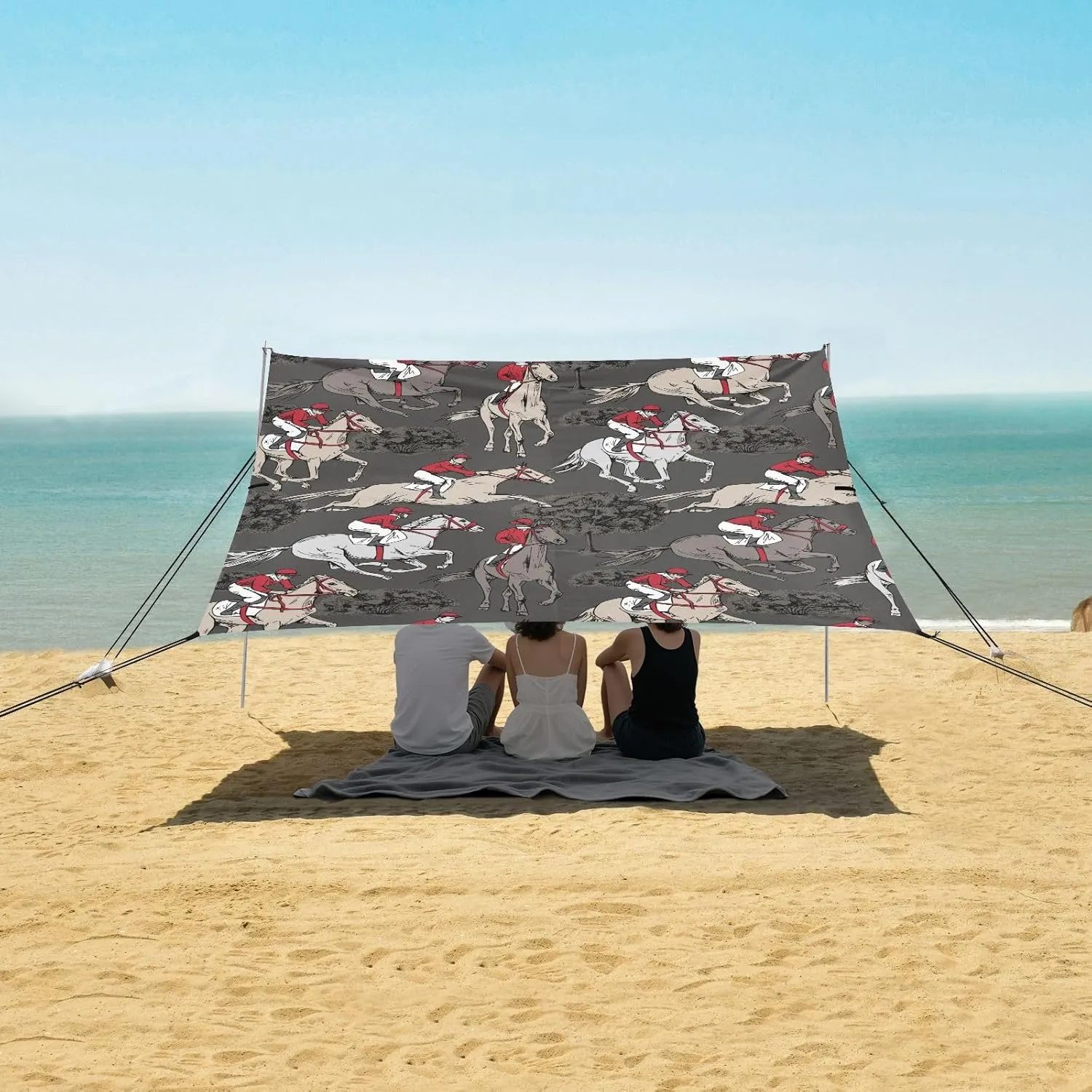 Beach Shade Tent with UPF50  UV Protection,Equestrian Jockey Pattern Lightweight Camping Sun Shelter for Outdoor,Camping Trips, Fishing, Backyard,Picnics,Easy Set Up and Carry 9x10.5 FT