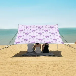 Beach Shade Tent with UPF50  UV Protection,Purple Bowknot with Flowers Lightweight Camping Sun Shelter for Outdoor,Camping Trips, Fishing, Backyard,Picnics,Easy Set Up and Carry 9x10.5 FT