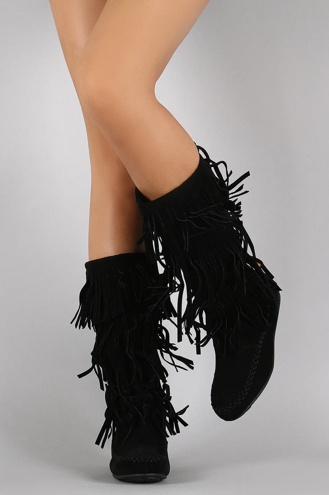 Bead Excellent reviews International delivery Bow Moccasin Fringe Boots Flat