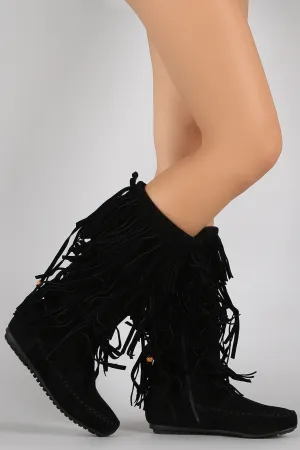 Bead Excellent reviews International delivery Bow Moccasin Fringe Boots Flat