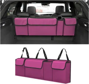 BELOMI Car Trunk Organizer, Auto Waterproof Sturdy Backseat Hanging Large Storage Collapsible Cargo Bag with Anti-Slip Adjustable Strip&4 Pockets, Vehicle Interior Accessories(Purple)