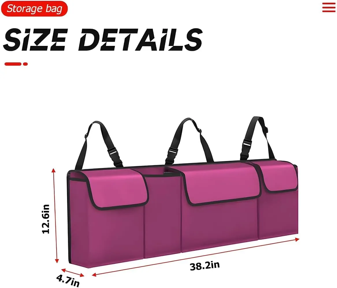 BELOMI Car Trunk Organizer, Auto Waterproof Sturdy Backseat Hanging Large Storage Collapsible Cargo Bag with Anti-Slip Adjustable Strip&4 Pockets, Vehicle Interior Accessories(Purple)