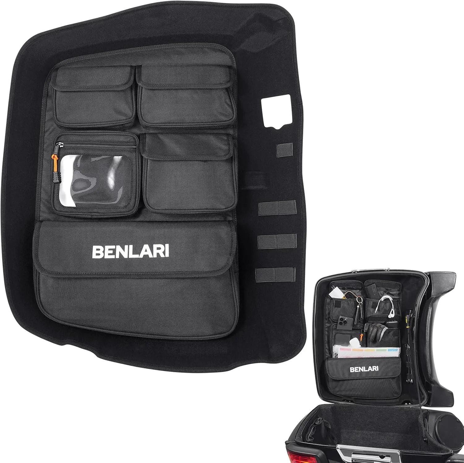 Benlari Tour Pack Lid Organizer Motorcycle Storage Bag Liner Trunk Waterproof Fit For Harley Touring Road King Road Glide Tri Glide Street Glide Ultra Limited 2014-2024 Black