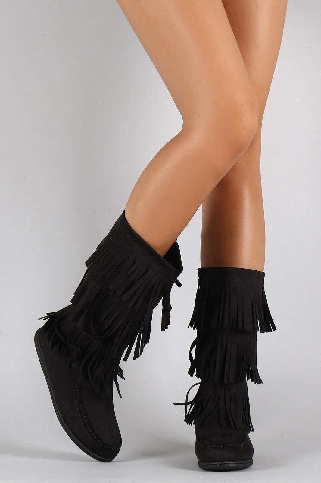 Best bargain Boot Flat Soda Moccasin of Fringe Resilient Tiers