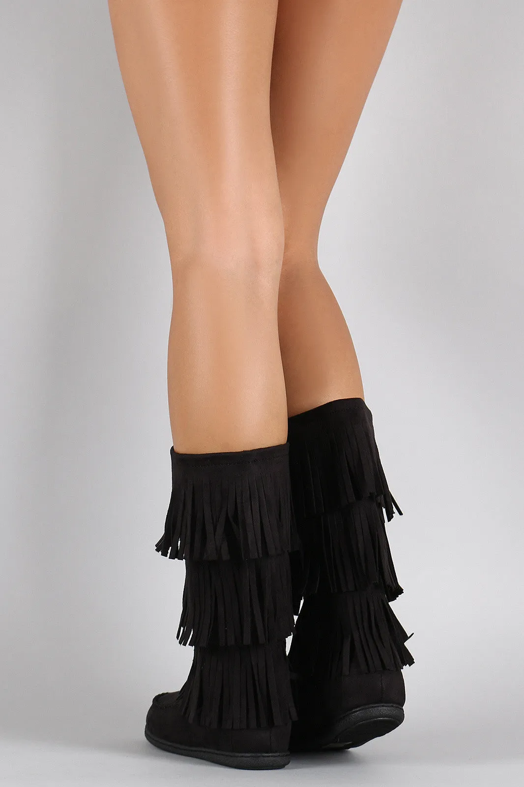 Best bargain Boot Flat Soda Moccasin of Fringe Resilient Tiers