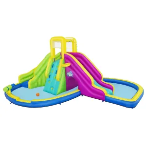 Bestway H2OGO! Funfinity Splash Kids Outdoor Inflatable Mega Water Park with Blower Air Pump, Splash Pool, Slides, Climbing Wall, and Water Sprayers