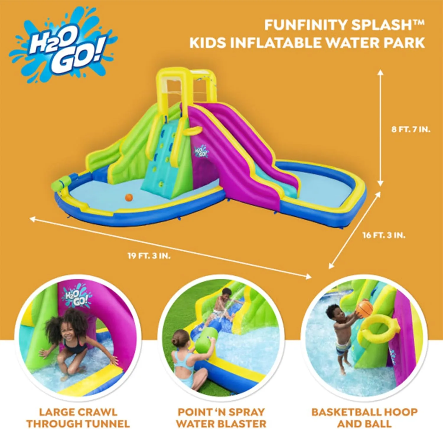 Bestway H2OGO! Funfinity Splash Kids Outdoor Inflatable Mega Water Park with Blower Air Pump, Splash Pool, Slides, Climbing Wall, and Water Sprayers