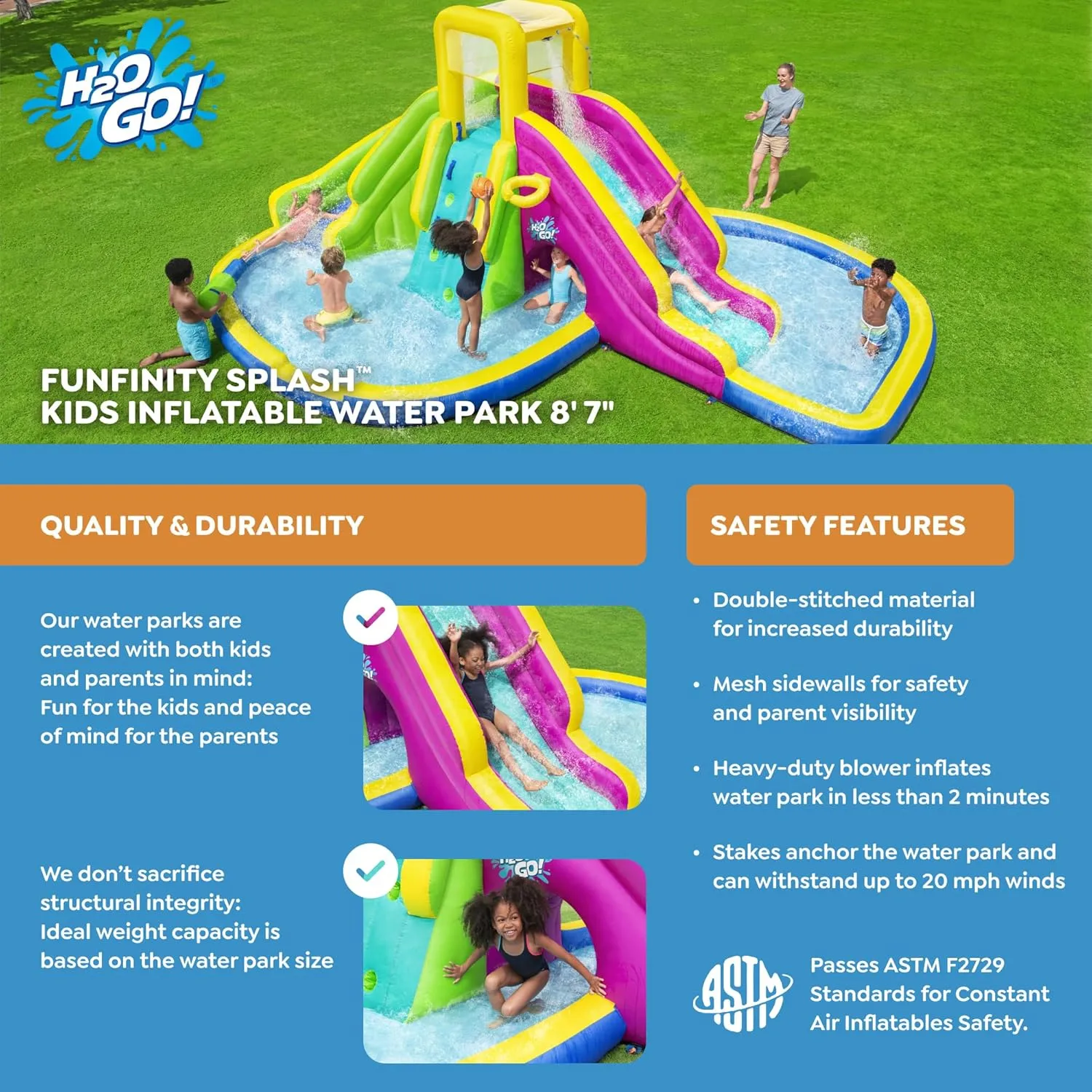 Bestway H2OGO! Funfinity Splash Kids Outdoor Inflatable Mega Water Park with Blower Air Pump, Splash Pool, Slides, Climbing Wall, and Water Sprayers
