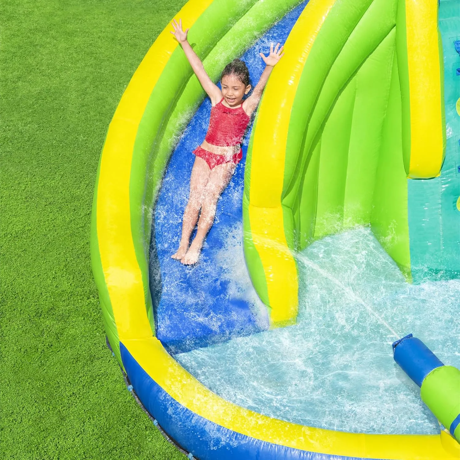 Bestway H2OGO! Funfinity Splash Kids Outdoor Inflatable Mega Water Park with Blower Air Pump, Splash Pool, Slides, Climbing Wall, and Water Sprayers