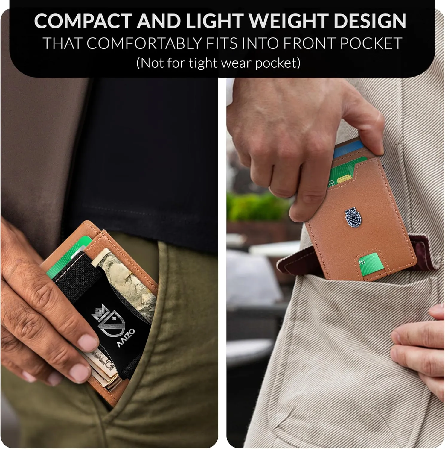 Bifold Wallet for Men | Pop Up Slim Metal Aluminum Wallet | NFC RFID Blocking | Credit Card Holder | Minimalist Mens Wallet with Window ID | Smart Wallet | Cash Strap | Gifts for Men (Tan)