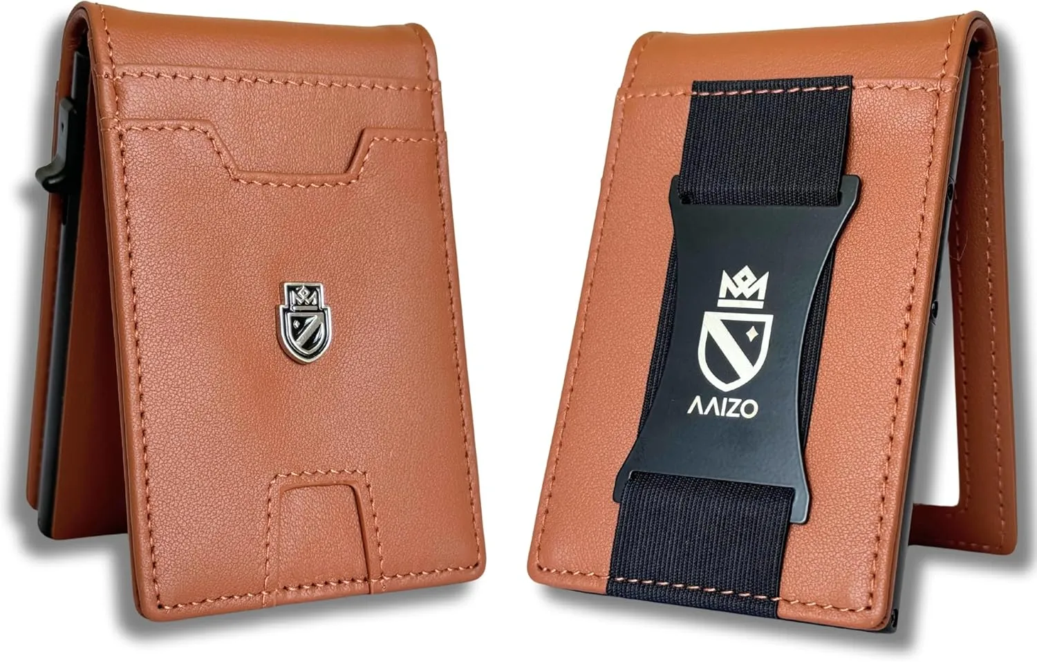 Bifold Wallet for Men | Pop Up Slim Metal Aluminum Wallet | NFC RFID Blocking | Credit Card Holder | Minimalist Mens Wallet with Window ID | Smart Wallet | Cash Strap | Gifts for Men (Tan)