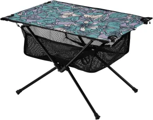 Bolaz Outdoor Folding Portable Picnic Camping Table-Vintage Flower on Purple,Storage Mesh for Camping Gear Accessories, Hiking, Mountaineering, Outdoor Travel