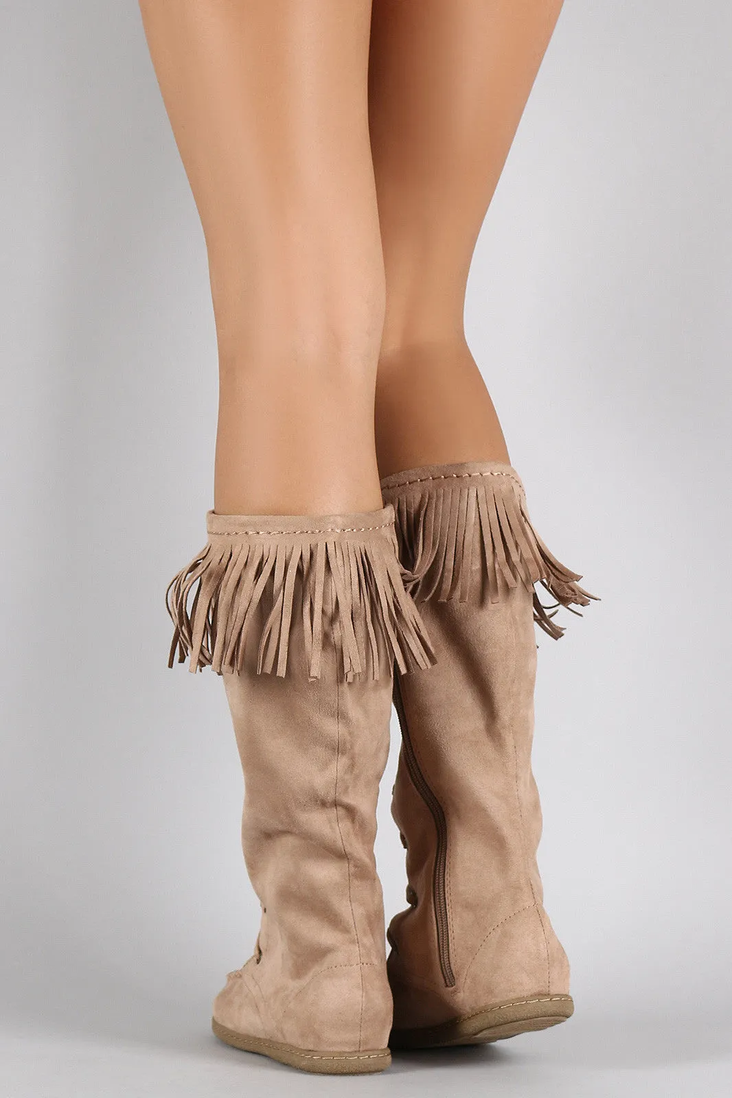 Boots Soda Lace Up Suede Moccasin Fringe Efficient Toe Flat Round Best-selling collection