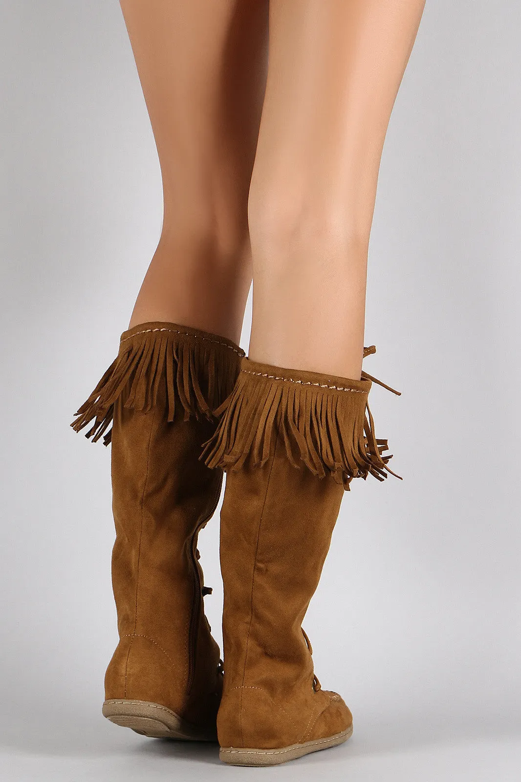 Boots Soda Lace Up Suede Moccasin Fringe Efficient Toe Flat Round Best-selling collection