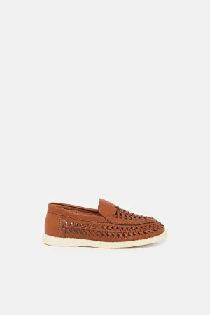 Boys Brown Textured Loafers