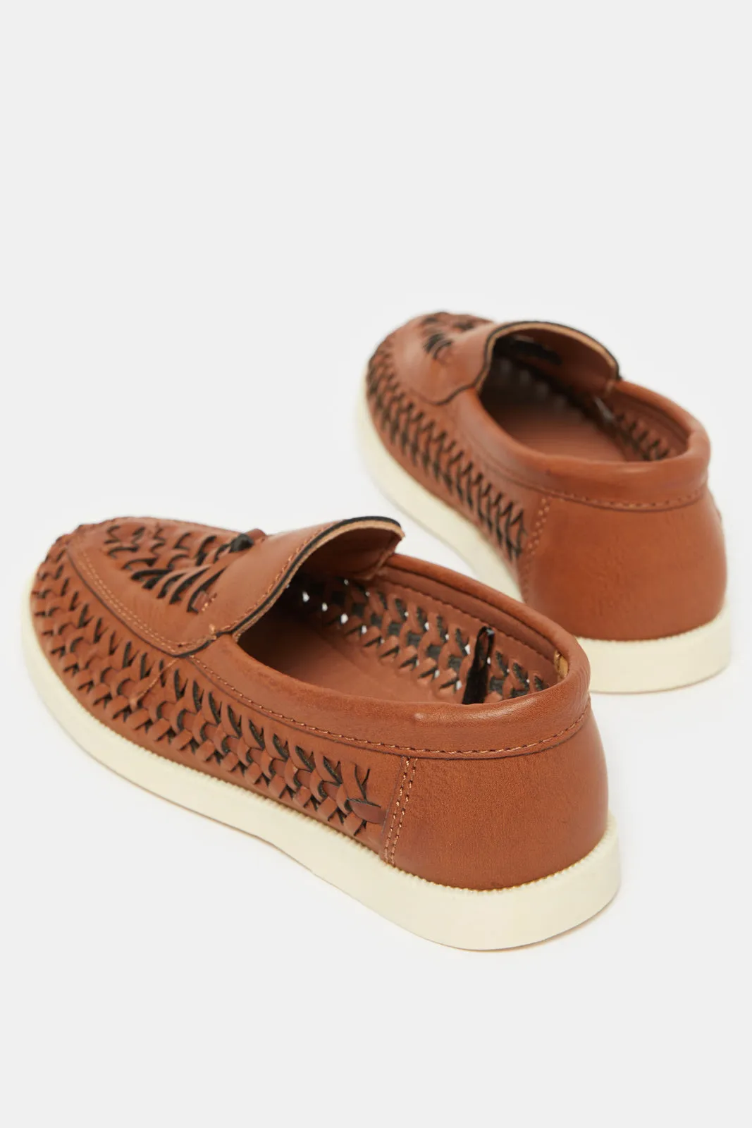 Boys Brown Textured Loafers