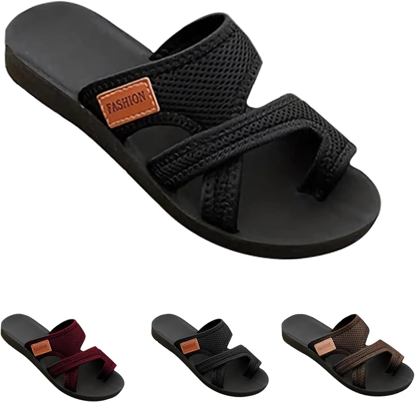 Breathable Mesh Slide Sandals for Women - 2024 New Sandals with Toe Loop Mesh Shoes, Open Toe Sandals for Women, Casual Sandals for Women, Womens Comfortable Walking Summer Slides
