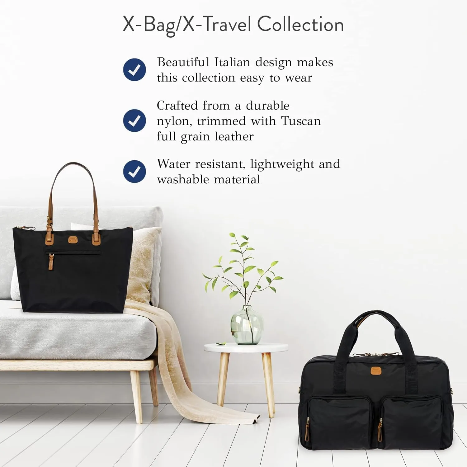 Bric's X-BAG 18-Inch Cargo Duffle Bag - Luxury Travel Bag with Luggage Sleeve - Carry On Bag and Weekender Bag Made from Durable Satin Nylon - Black